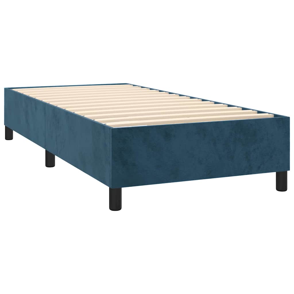 Pat box spring cu saltea, albastru închis, 90x190 cm, catifea GartenMobel Dekor