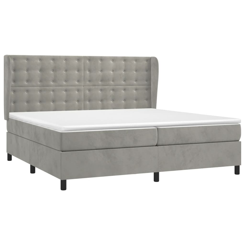 Pat box spring cu saltea, gri deschis, 200x200 cm, catifea GartenMobel Dekor