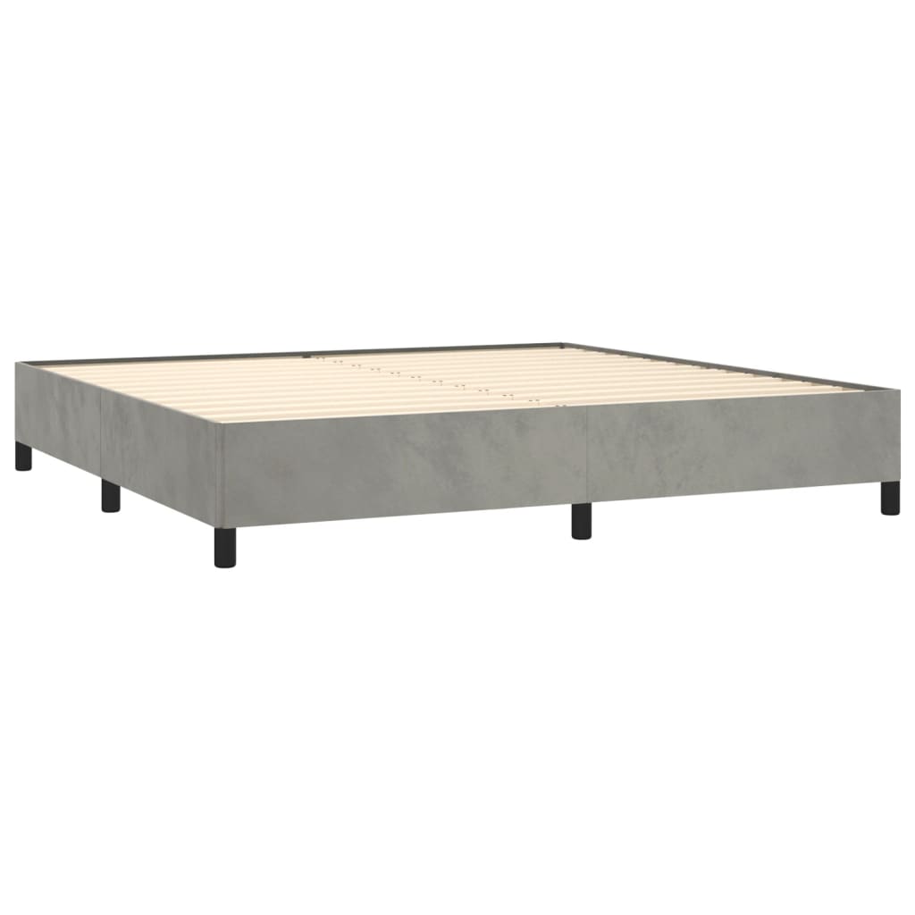 Pat box spring cu saltea, gri deschis, 200x200 cm, catifea GartenMobel Dekor