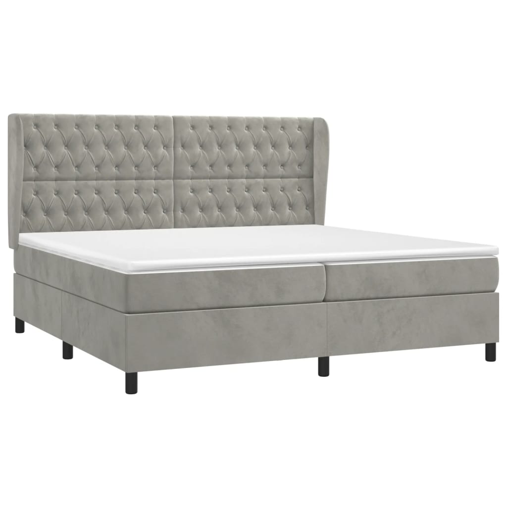 Pat box spring cu saltea, gri deschis, 200x200 cm, catifea GartenMobel Dekor