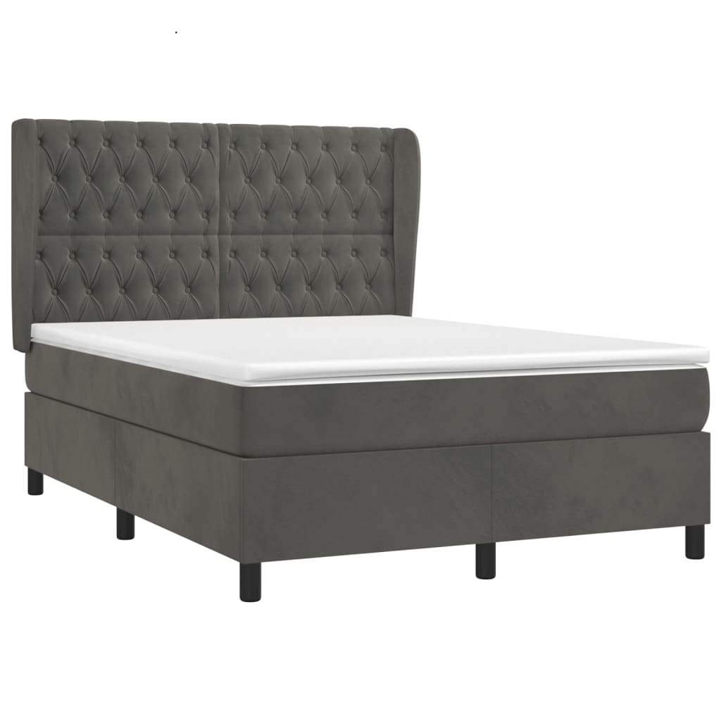 Pat box spring cu saltea, gri închis, 140x190 cm, catifea GartenMobel Dekor