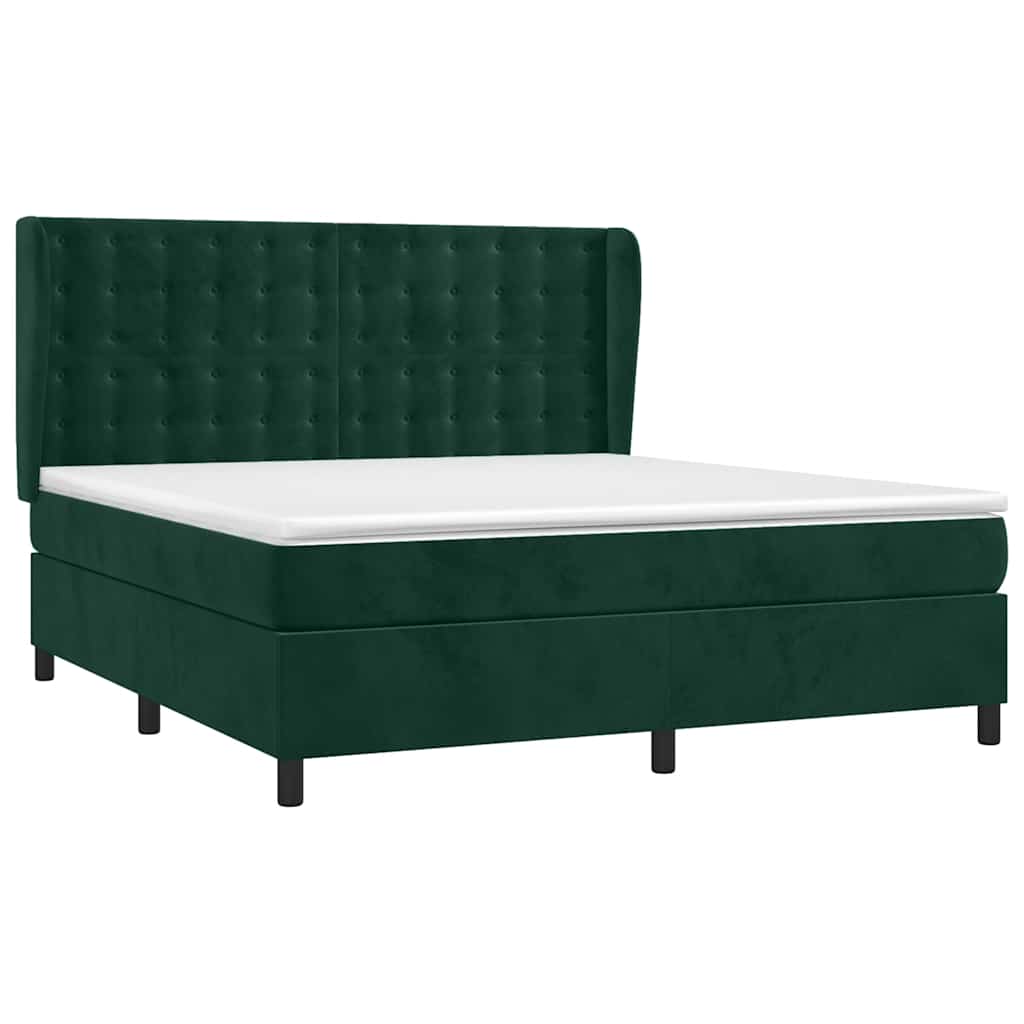 Pat box spring cu saltea, verde închis, 160x200 cm, catifea GartenMobel Dekor