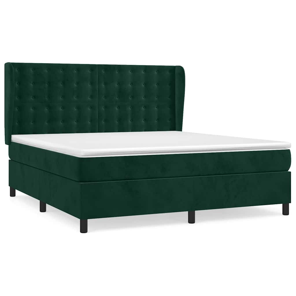 Pat box spring cu saltea, verde închis, 160x200 cm, catifea GartenMobel Dekor