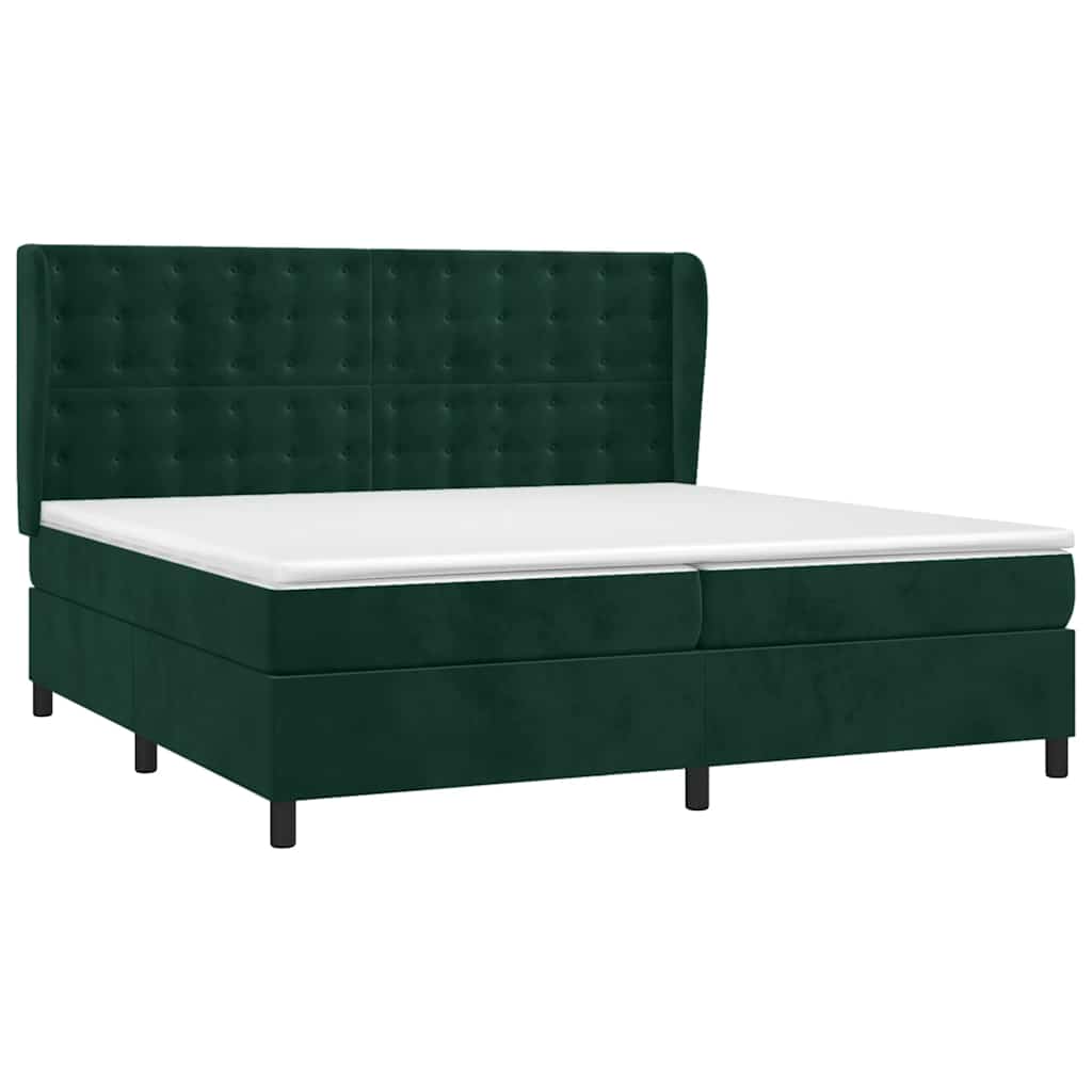 Pat box spring cu saltea, verde închis, 200x200 cm, catifea GartenMobel Dekor