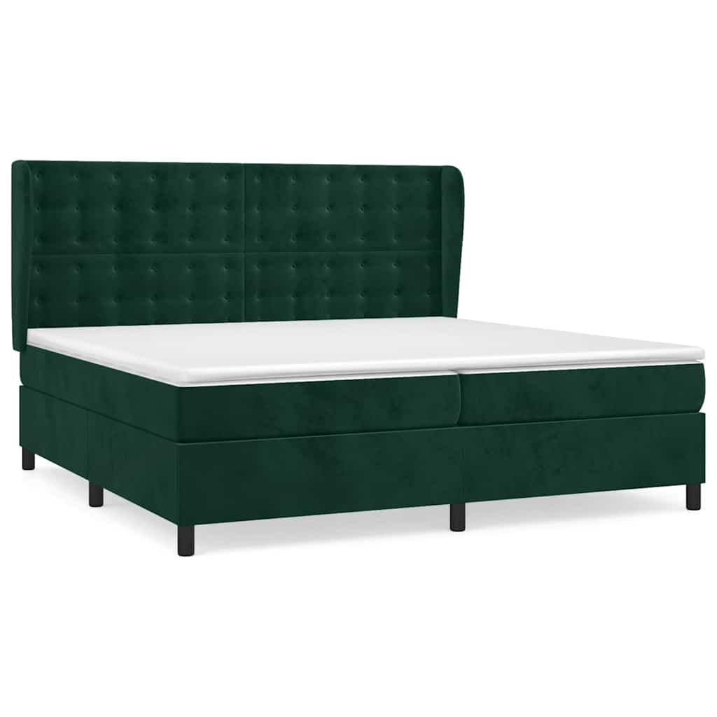 Pat box spring cu saltea, verde închis, 200x200 cm, catifea GartenMobel Dekor