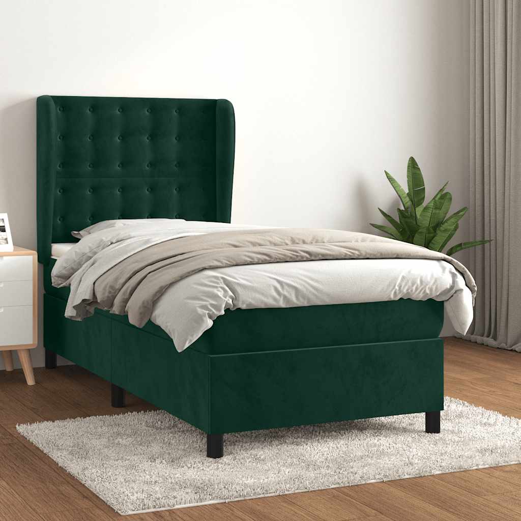Pat box spring cu saltea, verde închis, 80x200 cm, catifea GartenMobel Dekor