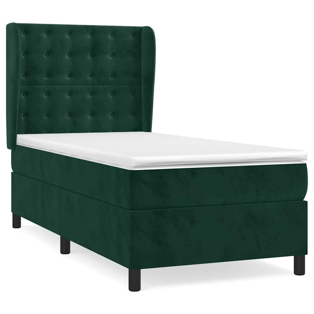 Pat box spring cu saltea, verde închis, 80x200 cm, catifea GartenMobel Dekor