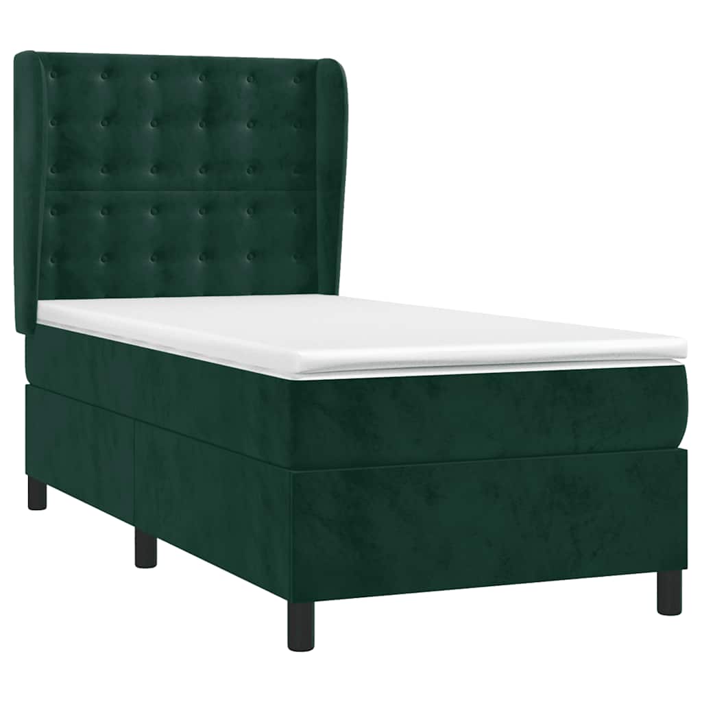 Pat box spring cu saltea, verde închis, 80x200 cm, catifea GartenMobel Dekor