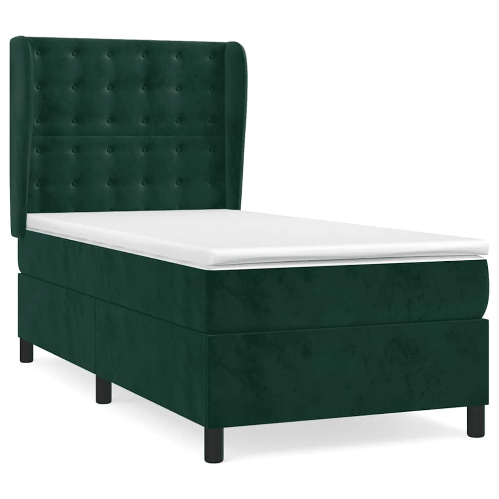 Pat box spring cu saltea, verde închis, 90x190 cm, catifea GartenMobel Dekor