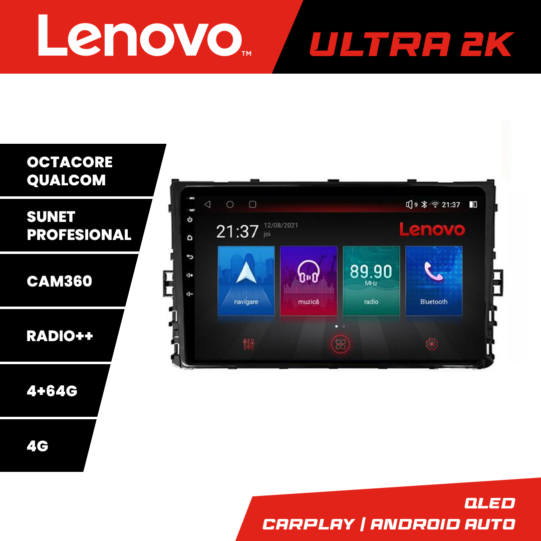 Navigație auto VW Lenovo Ultra 2K QLED 4+64 GB Android cu 360 și 4G