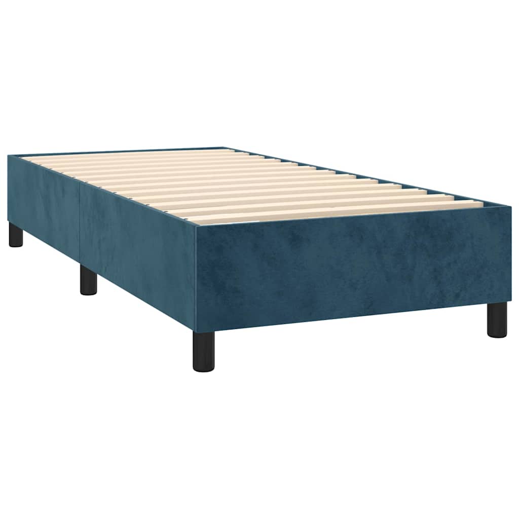 Pat box spring cu saltea, albastru închis, 100x200 cm, catifea GartenMobel Dekor