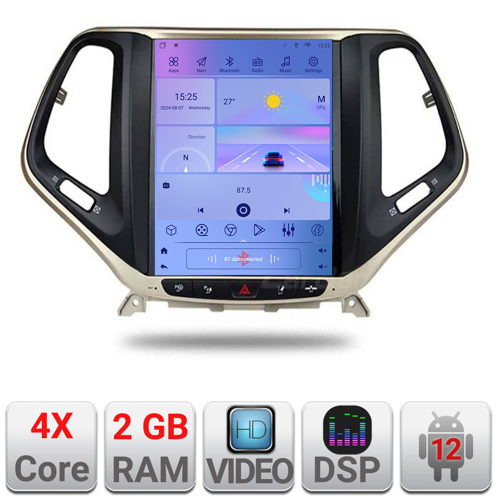 Navigatie Tesla Jeep Cherokee 2016-2020 cu GPS, CarPlay, Android Auto 2+32