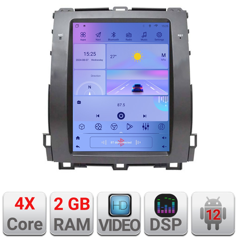 Navigație Tesla Toyota Prado J120 cu GPS, CarPlay, Android Auto, 2GB+32GB