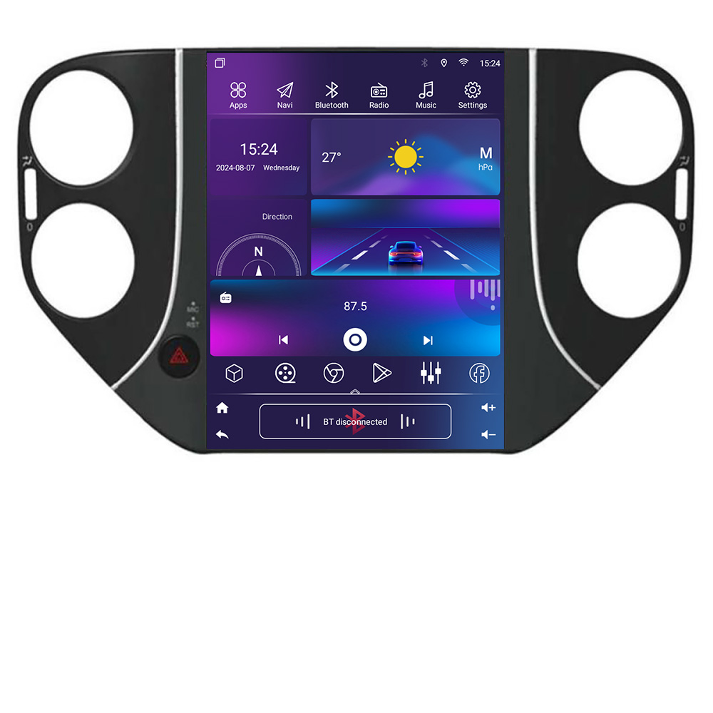 Navigație Tesla VW Tiguan 2007-2012 cu Android 12, CarPlay, GPS și 2GB RAM