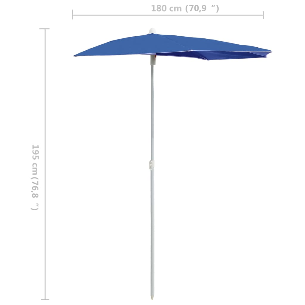 Umbrelă de grădină cu stâlp, azuriu, 180x90 cm, semirotundă GartenMobel Dekor