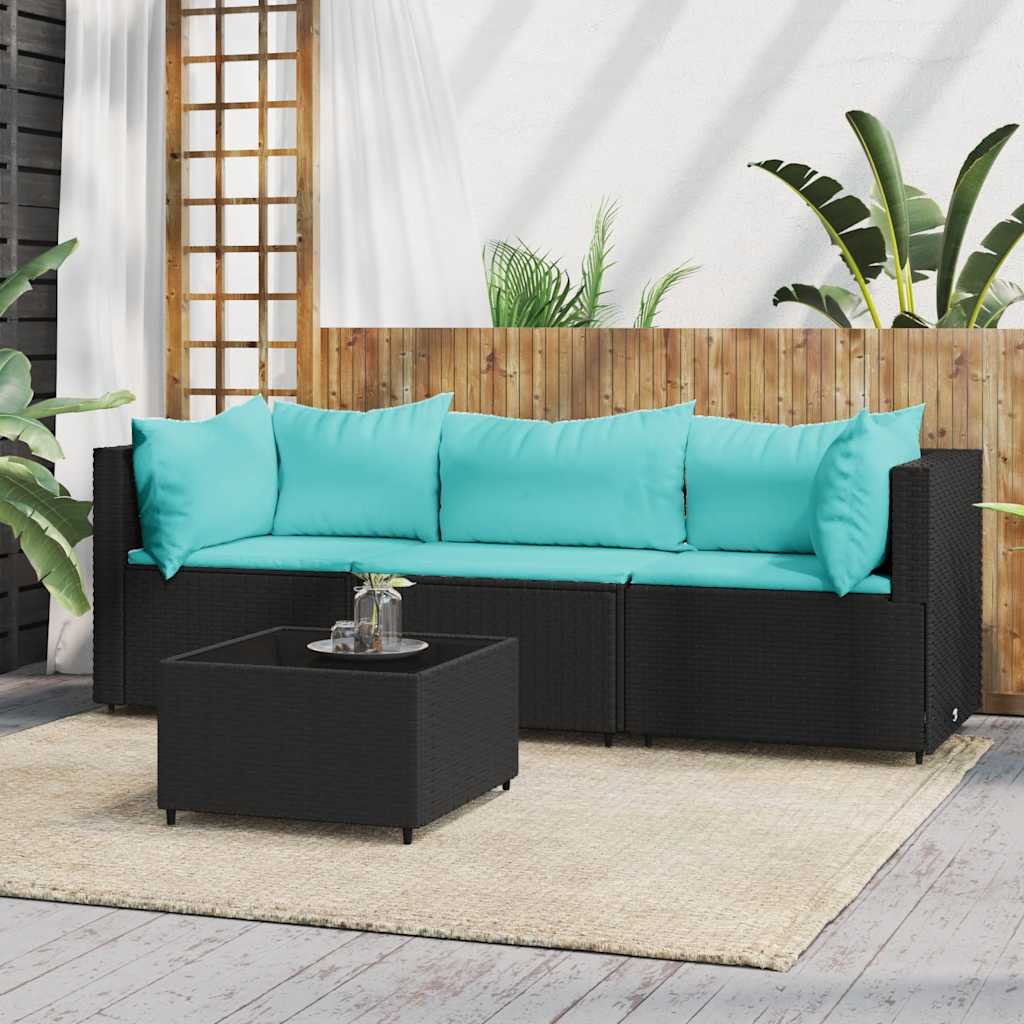 Set mobilier relaxare grădină 4 piese cu perne poliratan negru GartenMobel Dekor