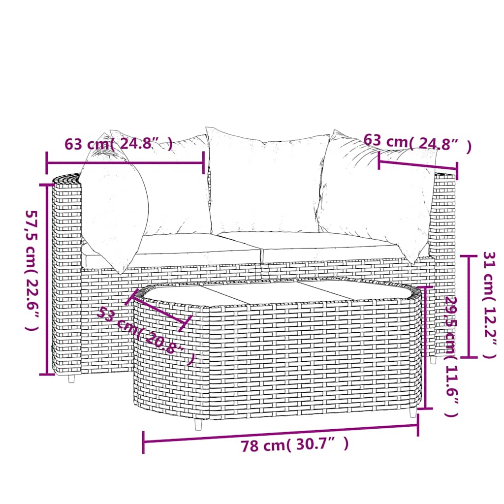 Set mobilier de grădină cu perne, 3 piese, negru, poliratan GartenMobel Dekor
