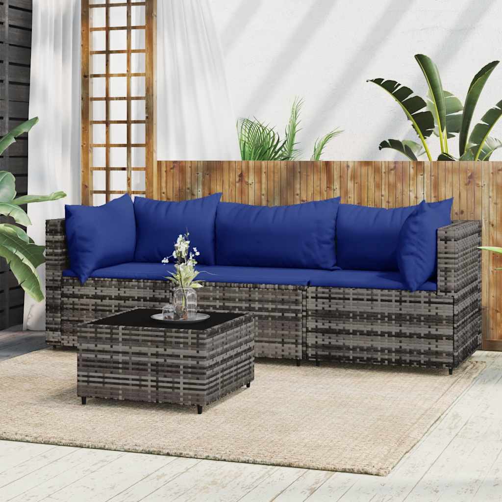 Set mobilier de grădină cu perne, 4 piese, gri, poliratan GartenMobel Dekor