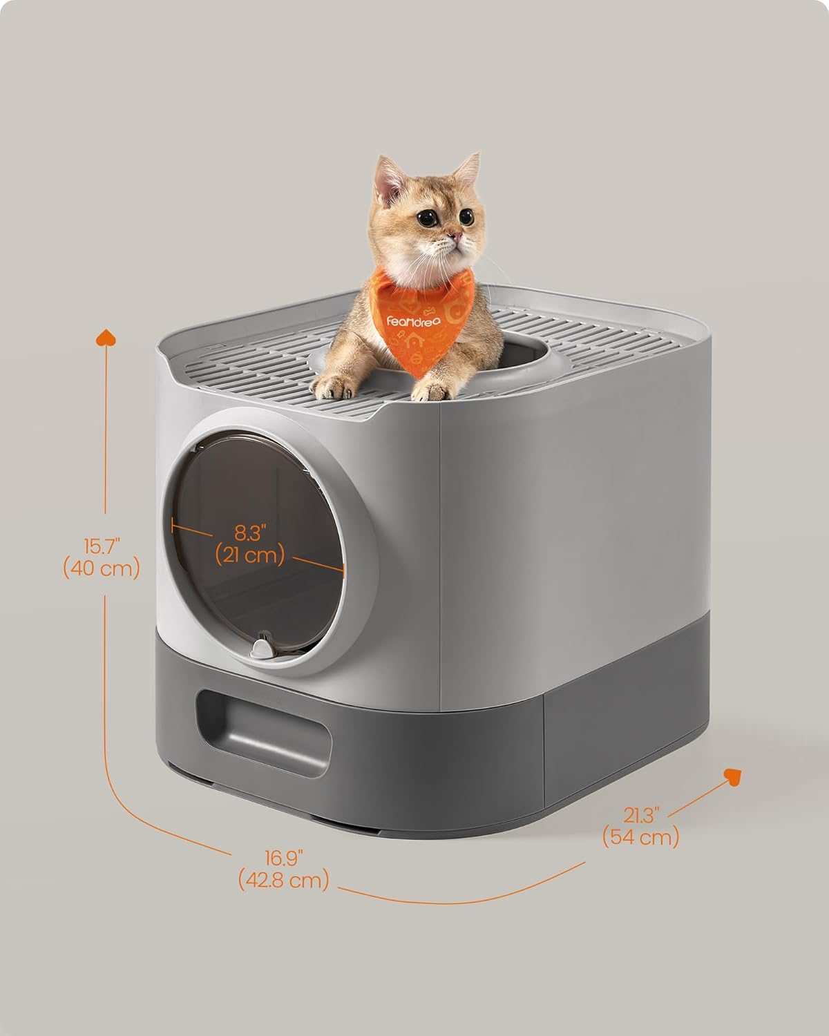 FEANDREA Litiera pentru pisici XXL cu capac, tava extensibila si accesorii incluse, din plastic PP, 54x43x40 cm, gri Household NewTrend