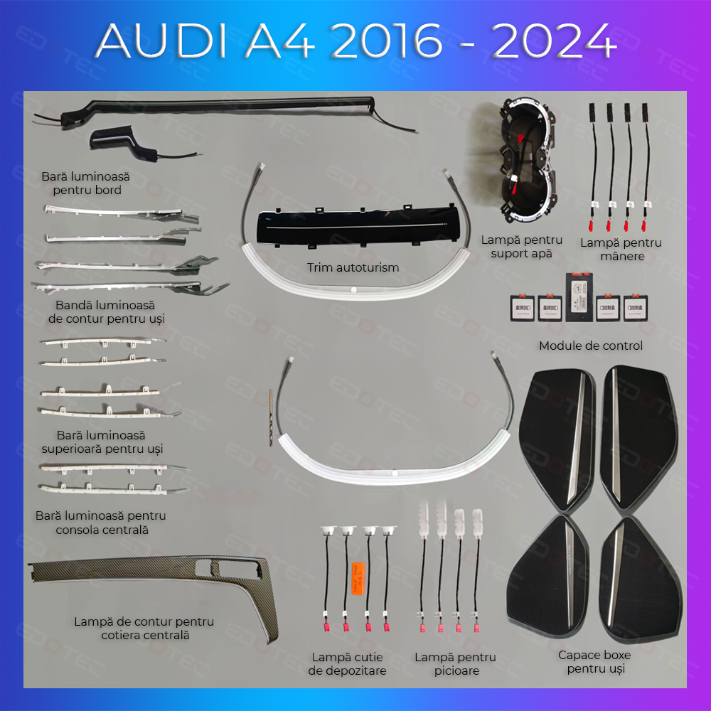 Kit lumini ambientale Audi A4 B9 2016-2024, 35 zone, control telefon
