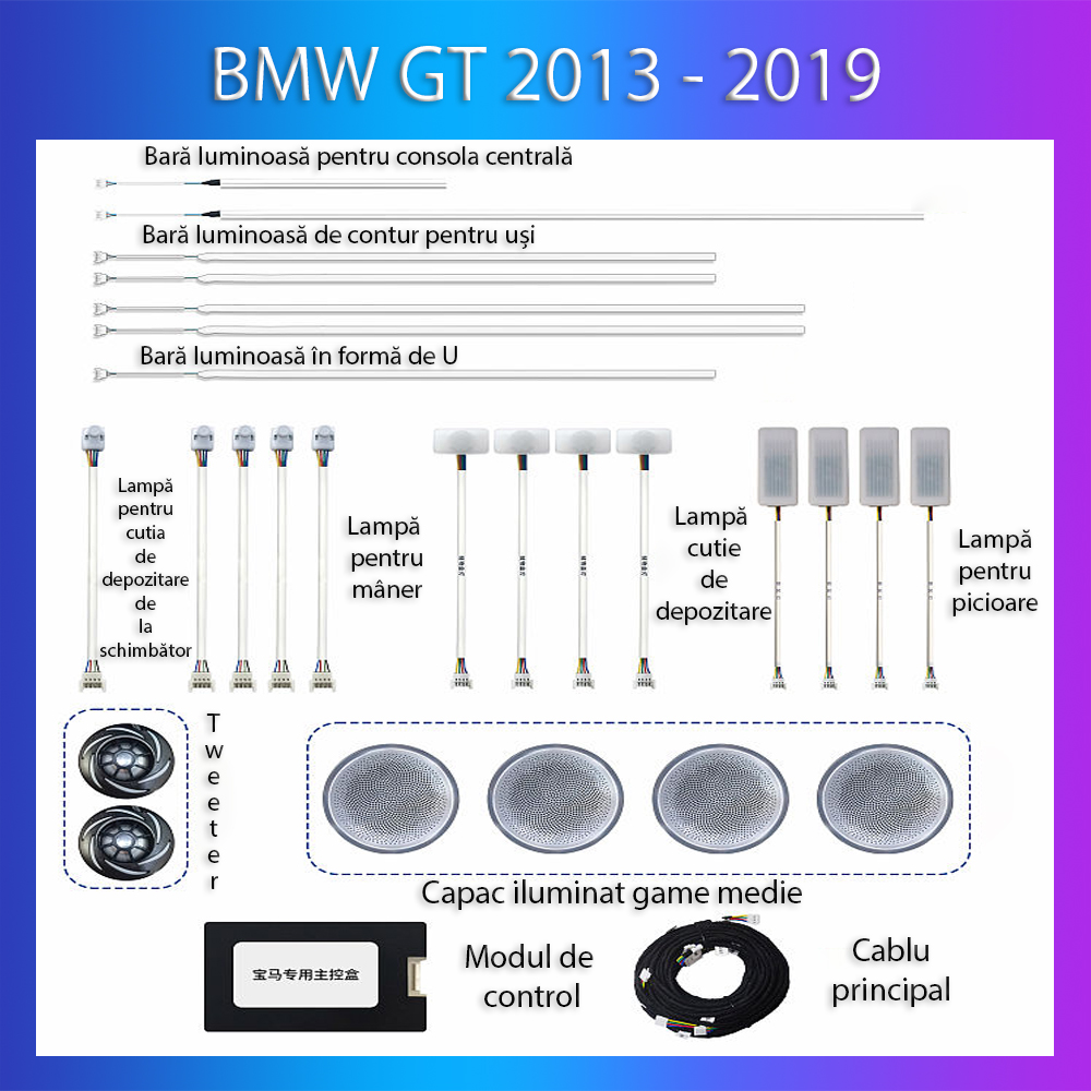 Kit lumini ambientale BMW Seria 4 GT 2013-2019, set complet cu control din telefon