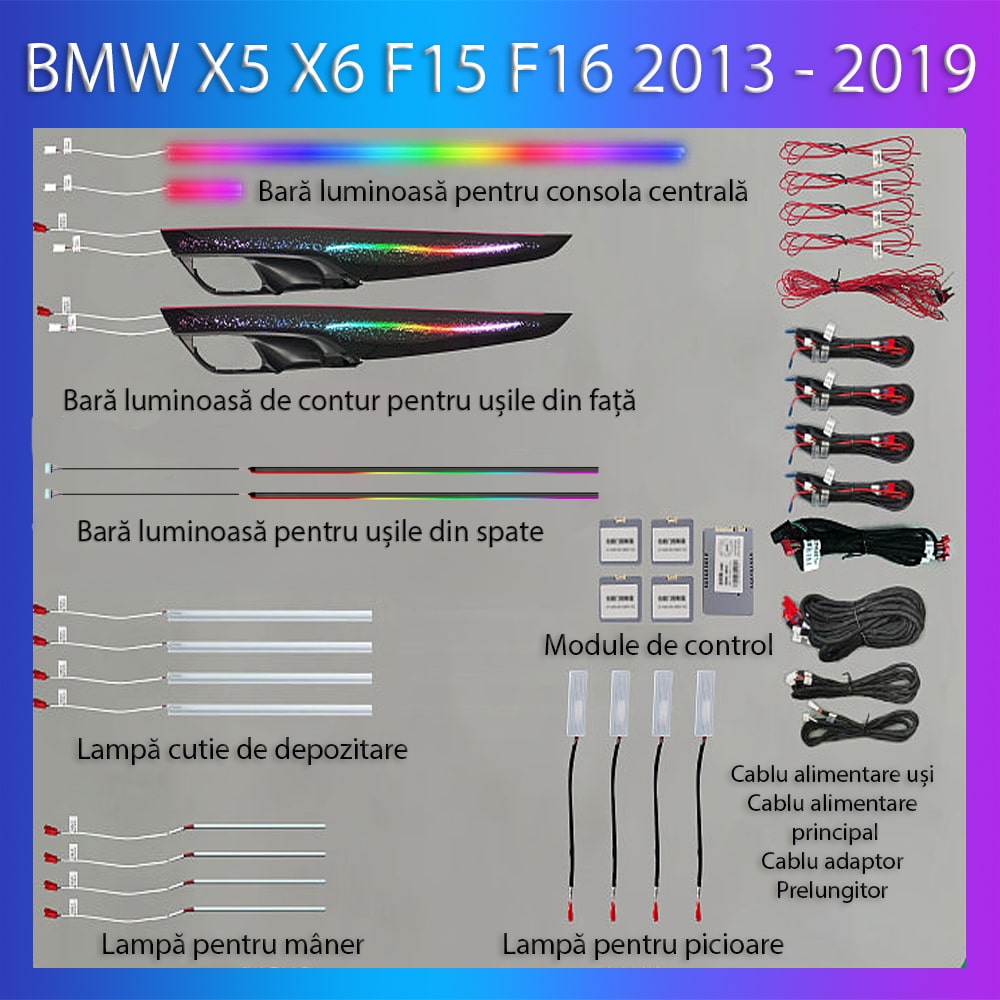 Kit lumini ambientale BMW X5 X6 2013-2019, control telefon sau sistem original