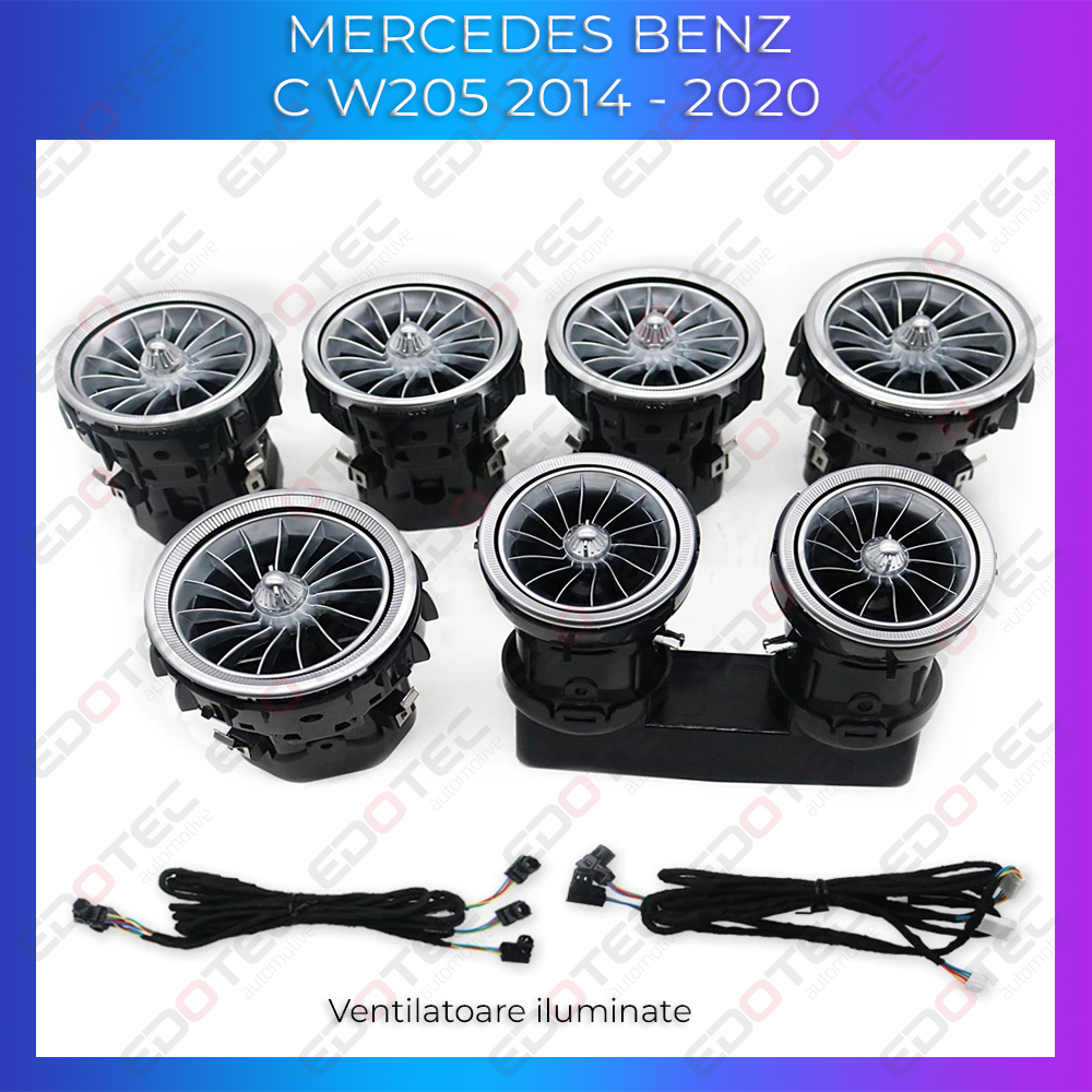 Lumini ambientale Mercedes W205 2014-2020 cu ventilatoare iluminate și control din telefon