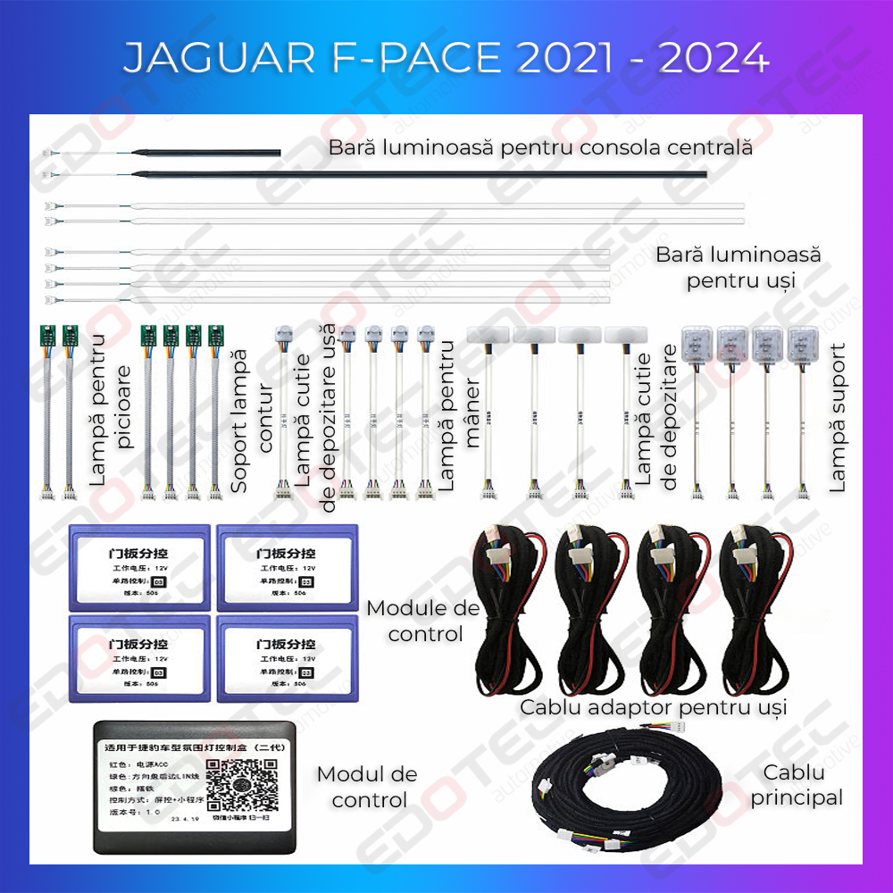 Kit lumini ambientale Jaguar F-PACE 2021-2024, set complet RGB cu control