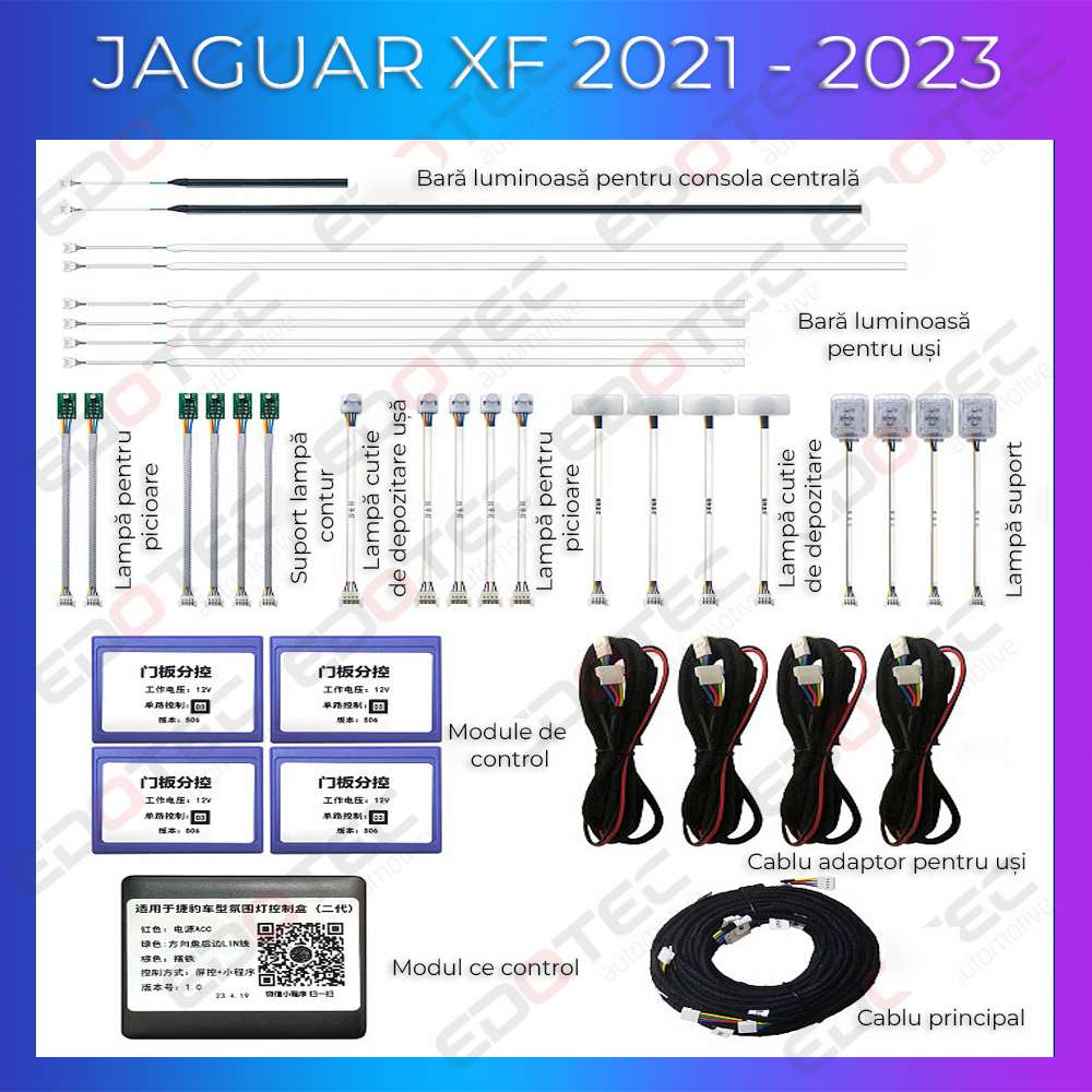 Kit lumini ambientale Jaguar XF 2021-2023, set complet RGB cu control din telefon