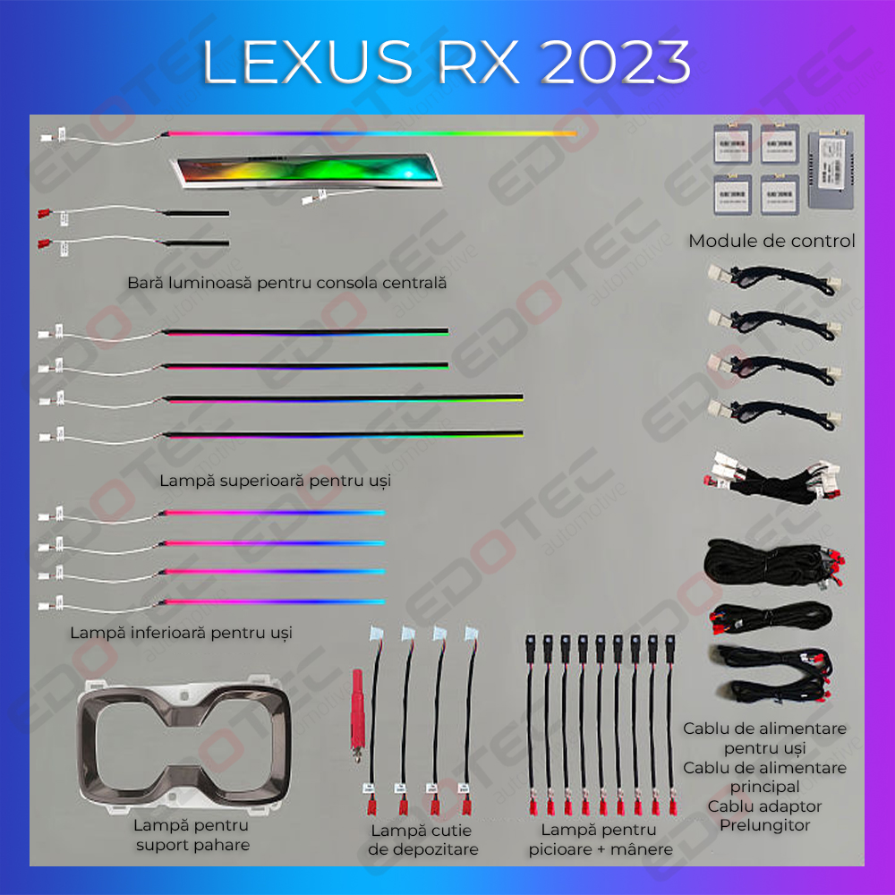 Kit lumini ambientale pentru Lexus RX 2023, set complet cu control din telefon