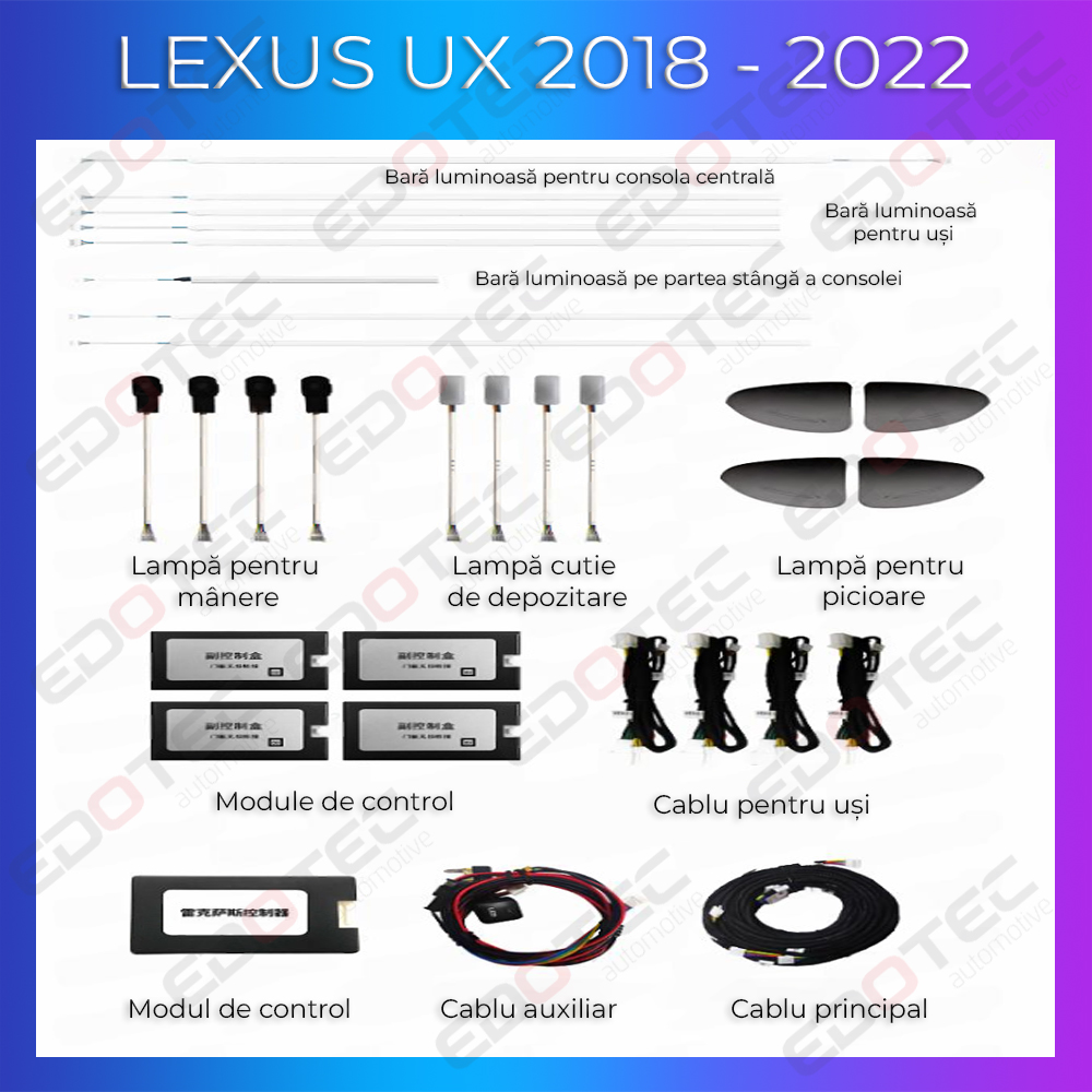 Kit lumini ambientale Lexus UX 2018-2022, set complet cu control din telefon