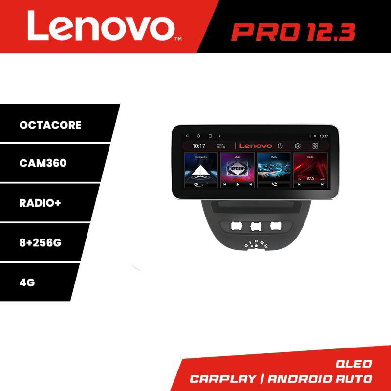 Navigatie auto Lenovo PRO 12.3 QLED 8+256GB pentru Citroen C1, Peugeot 107, Toyota Aygo 2005-2014