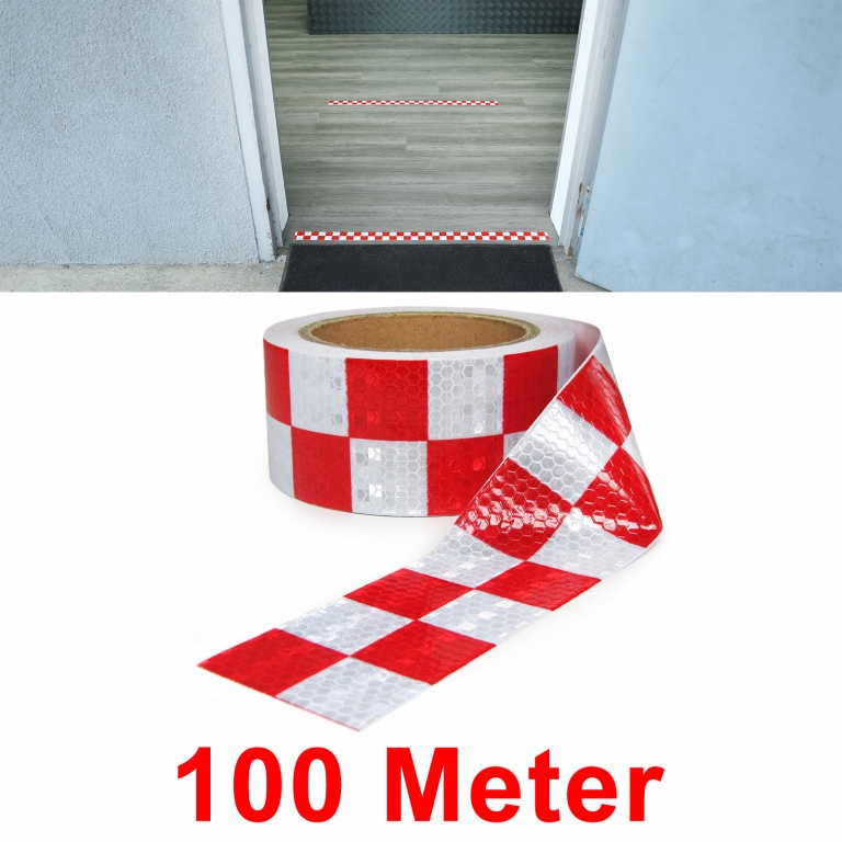 Bandă de semnalizare bandă de marcare bandă de barieră autoadezivă reflectorizantă cu carouri 100m Performance AutoTuning
