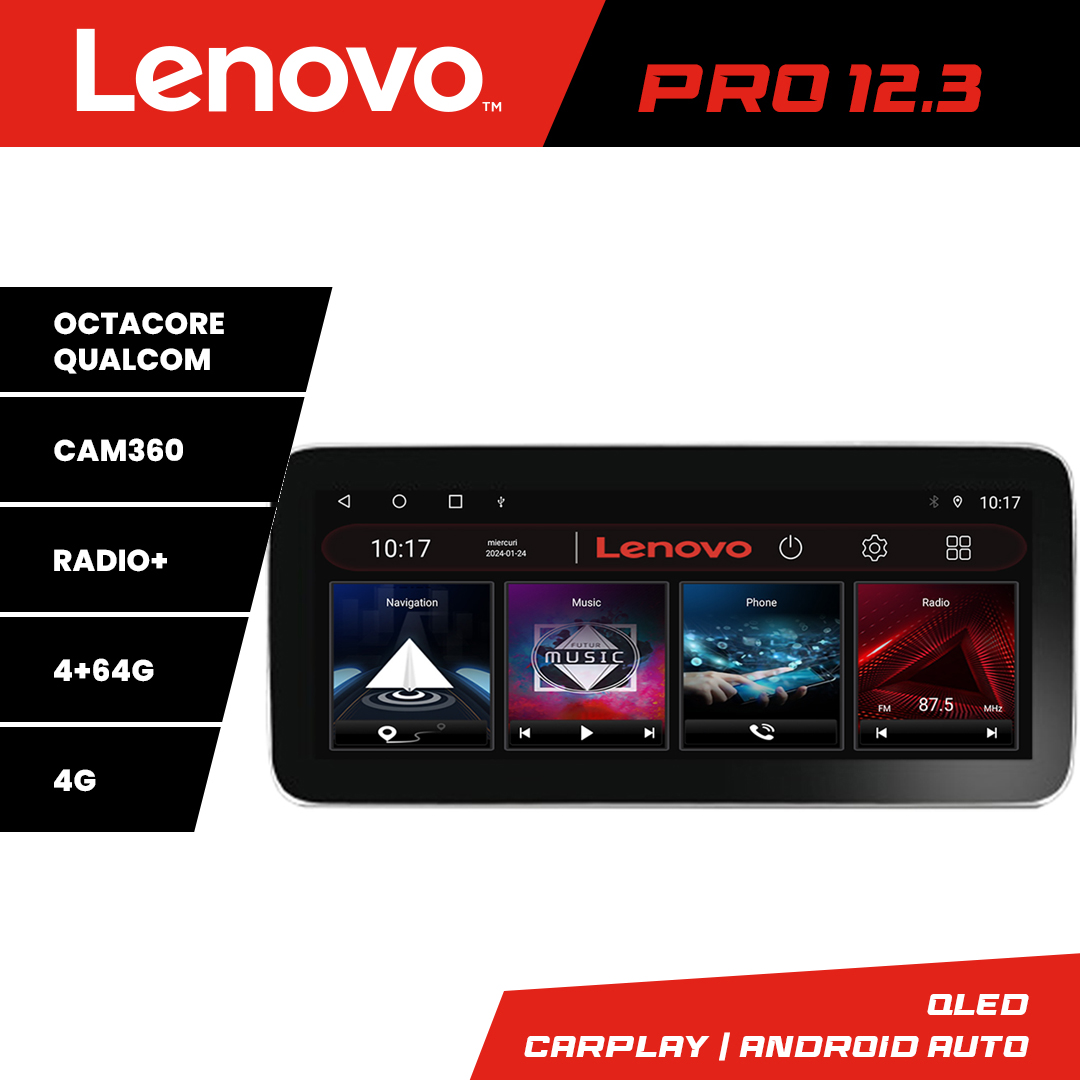 Navigație Android Lenovo PRO 12.3 QLED 4G pentru Skoda Octavia 2014-2020