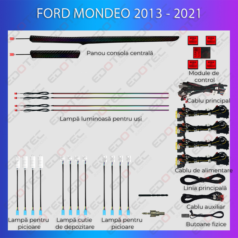 Kit lumini ambientale RGB pentru Ford Mondeo 2013-2021, control din telefon