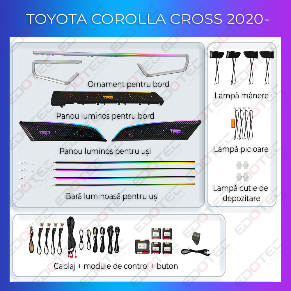 Kit lumini ambientale Toyota Corolla Cross 2020+ cu control din telefon