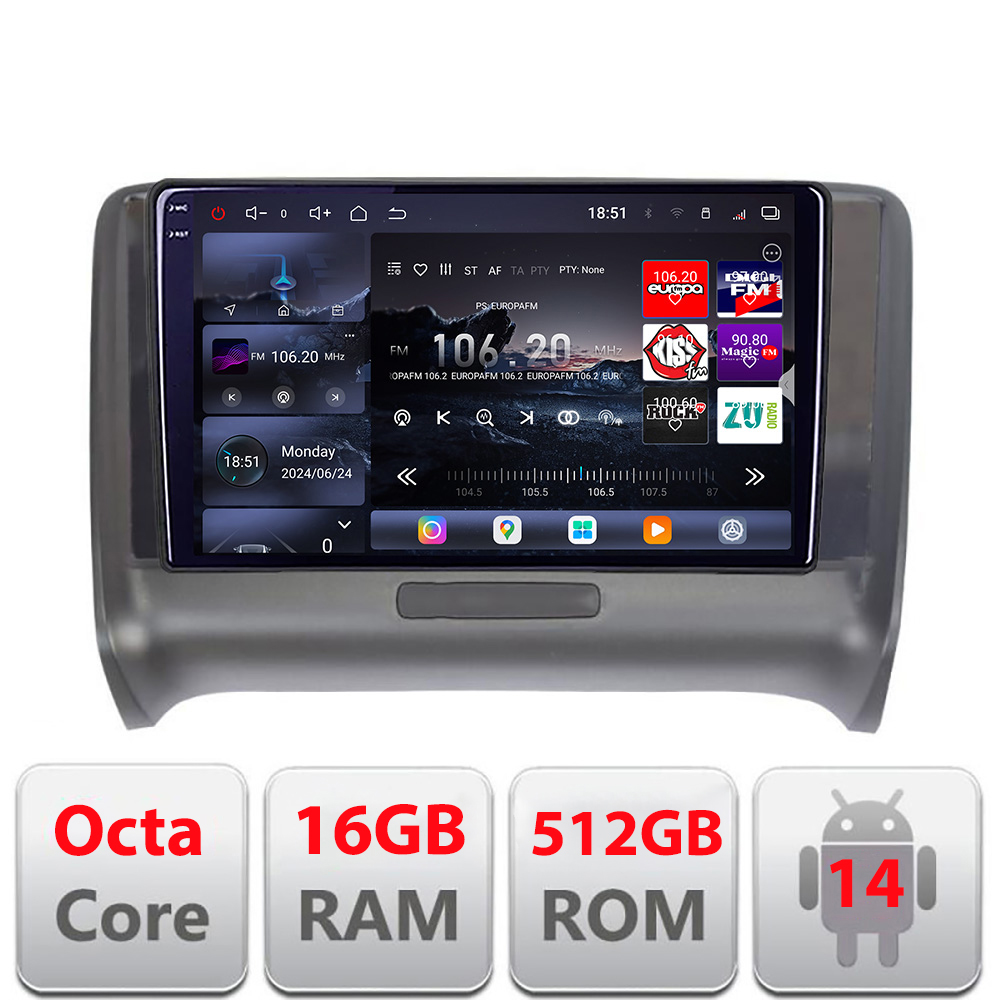 Navigație Audi TT 2004-2011 Edotec QLED 2K, 16GB RAM, 512GB, Android