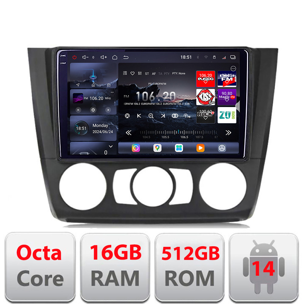 Navigatie Android BMW Seria 1 E87 2007-2011 QLED 2K 16+512GB clima manuala