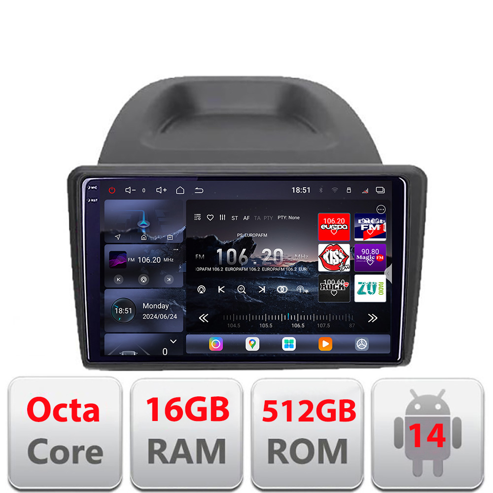 Navigație Android Ford Fiesta 2012-2018 Edotec QLED 2K 16GB RAM 512GB