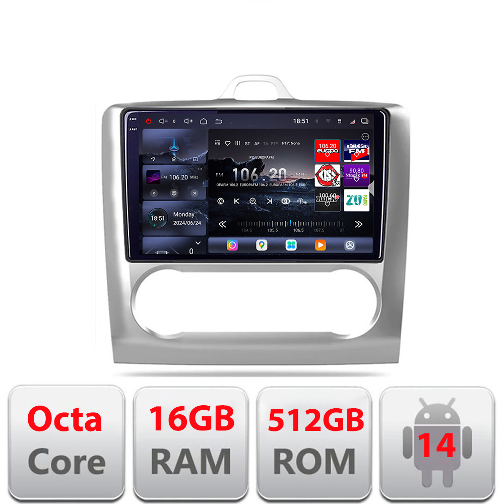 Navigatie Android Ford Focus 2 Clima Automata 2005-2010 QLED 2K 16GB+512GB