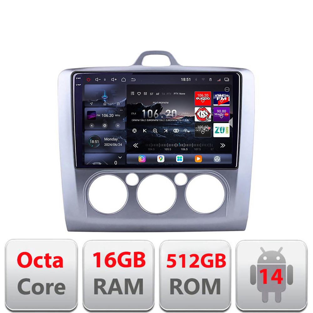 Navigație Android Ford Focus 2 2005-2010 QLED 2K 16GB+512GB