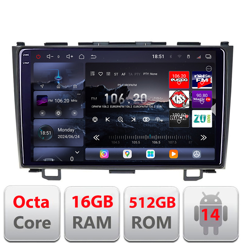 Navigatie Android Honda CR-V 2006-2012 Edotec QLED 2K 16GB RAM 512GB