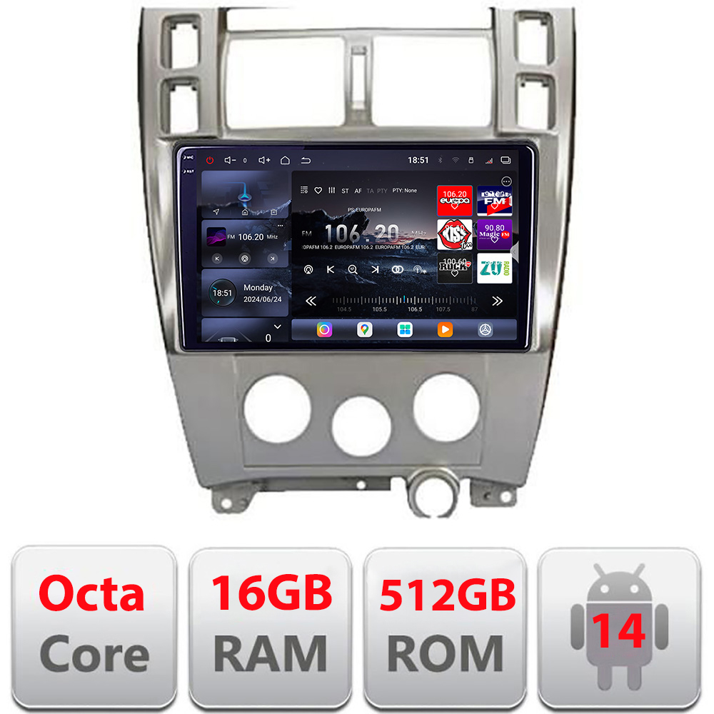 Navigație Hyundai Tucson 2004-2009 Edotec QLED 2K 16+512GB Android