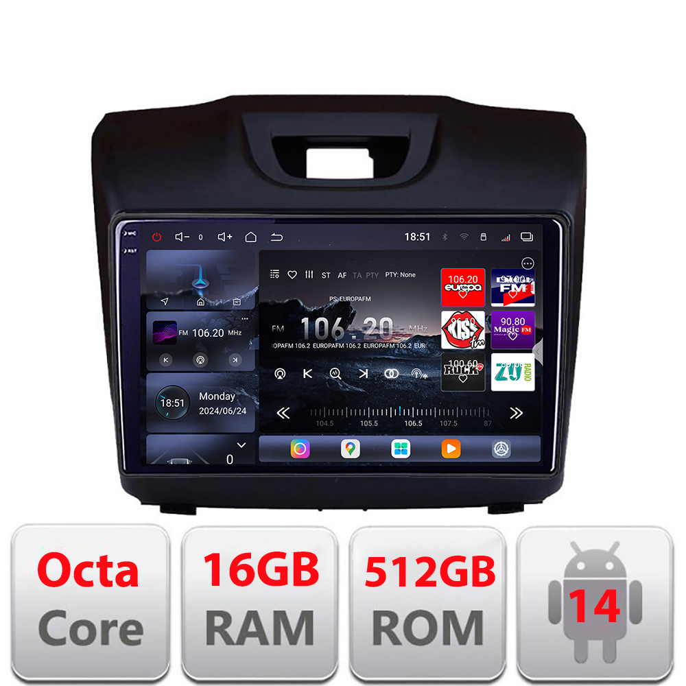 Navigatie Android Isuzu D-Max 2015+ Edotec QLED 2K 16GB RAM 512GB