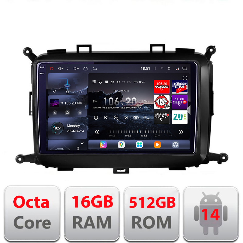 Navigatie Kia Carens 2013-2018 Edotec Kit-2023 8 core QLED 2K 16+512GB 360 Android Waze USB Navigatie Internet Youtube Radio