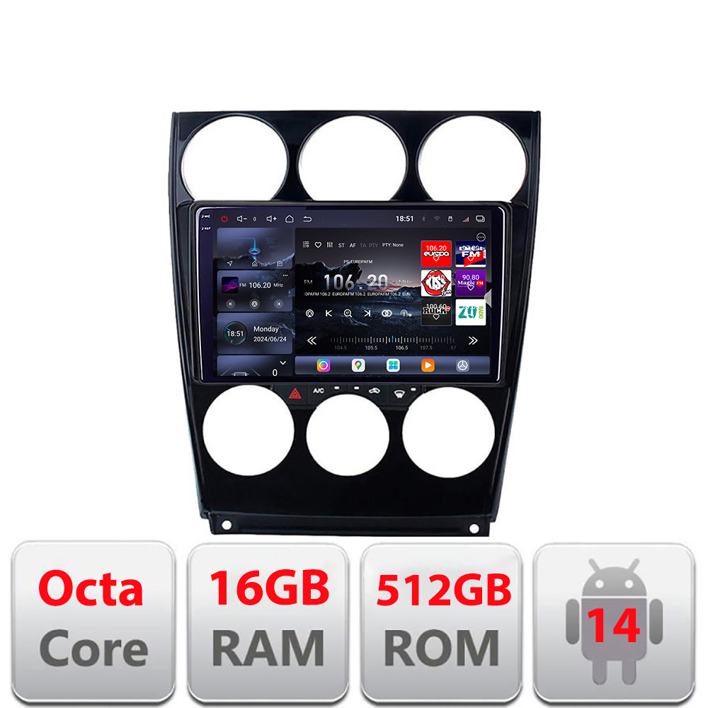 Navigatie Mazda 6 2004-2008 Edotec Kit-944 8 core QLED 2K 16+512GB 360 Android Waze USB Navigatie Internet Youtube Radio