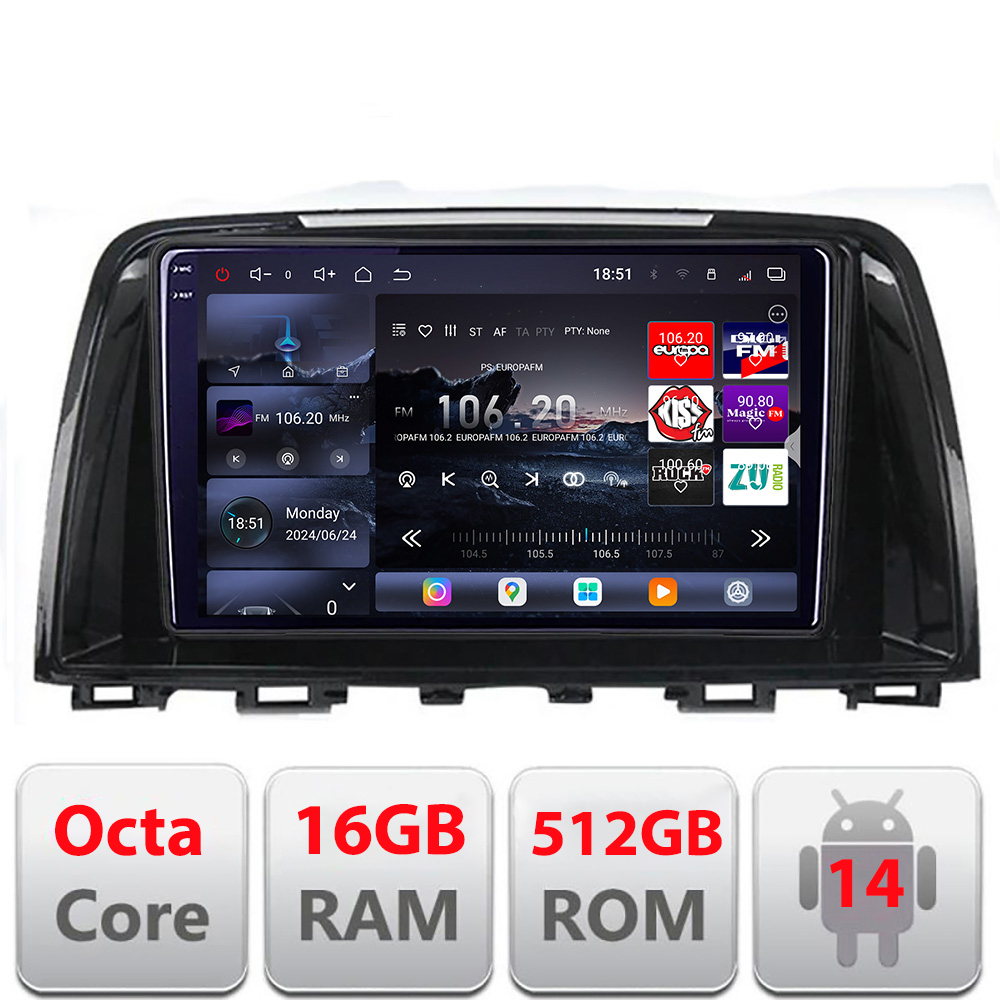 Navigatie Mazda 6 2013-2017 Edotec QLED 2K, 16GB RAM, 512GB, Android