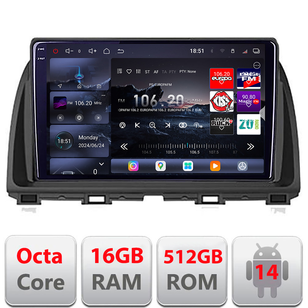 Navigatie Mazda CX-5 2012-2016 Edotec Kit-212 cu Android Internet Bluetooth Radio GPS WIFI 8 core QLED 2K 16+512GB 360GB