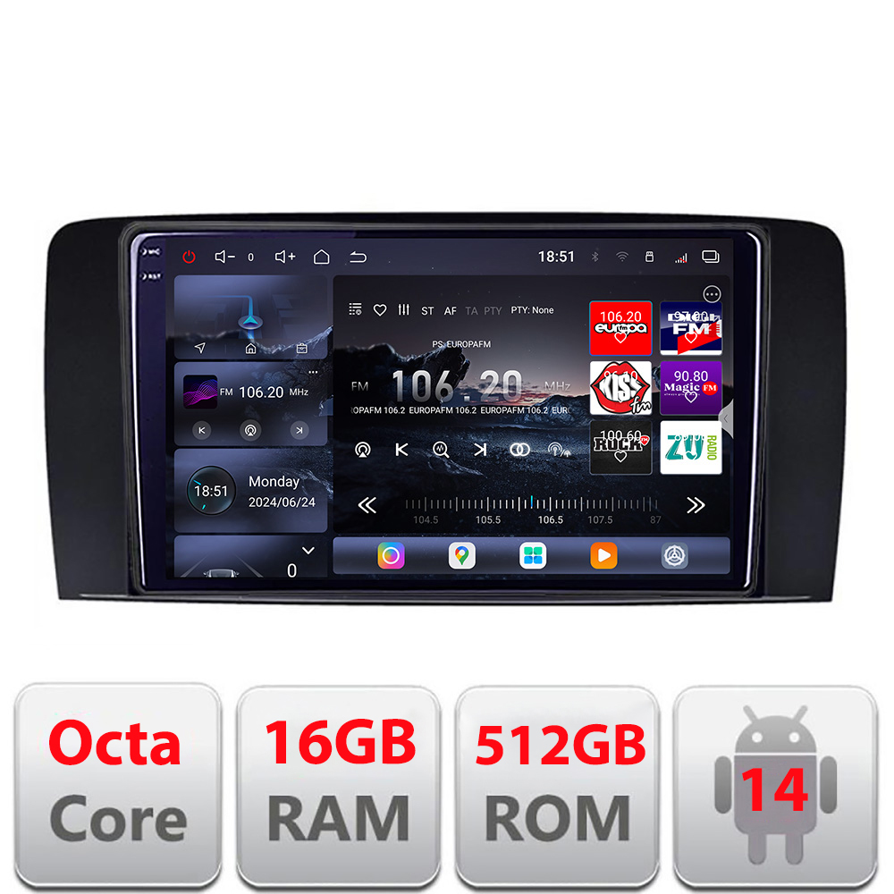 Navigatie Android Mercedes Clasa R W251 2005-2012 QLED 2K 16+512GB