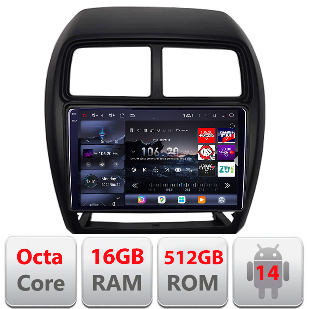 Navigație Android Mitsubishi ASX 2017-2021 facelift, QLED 2K, 16GB+512GB